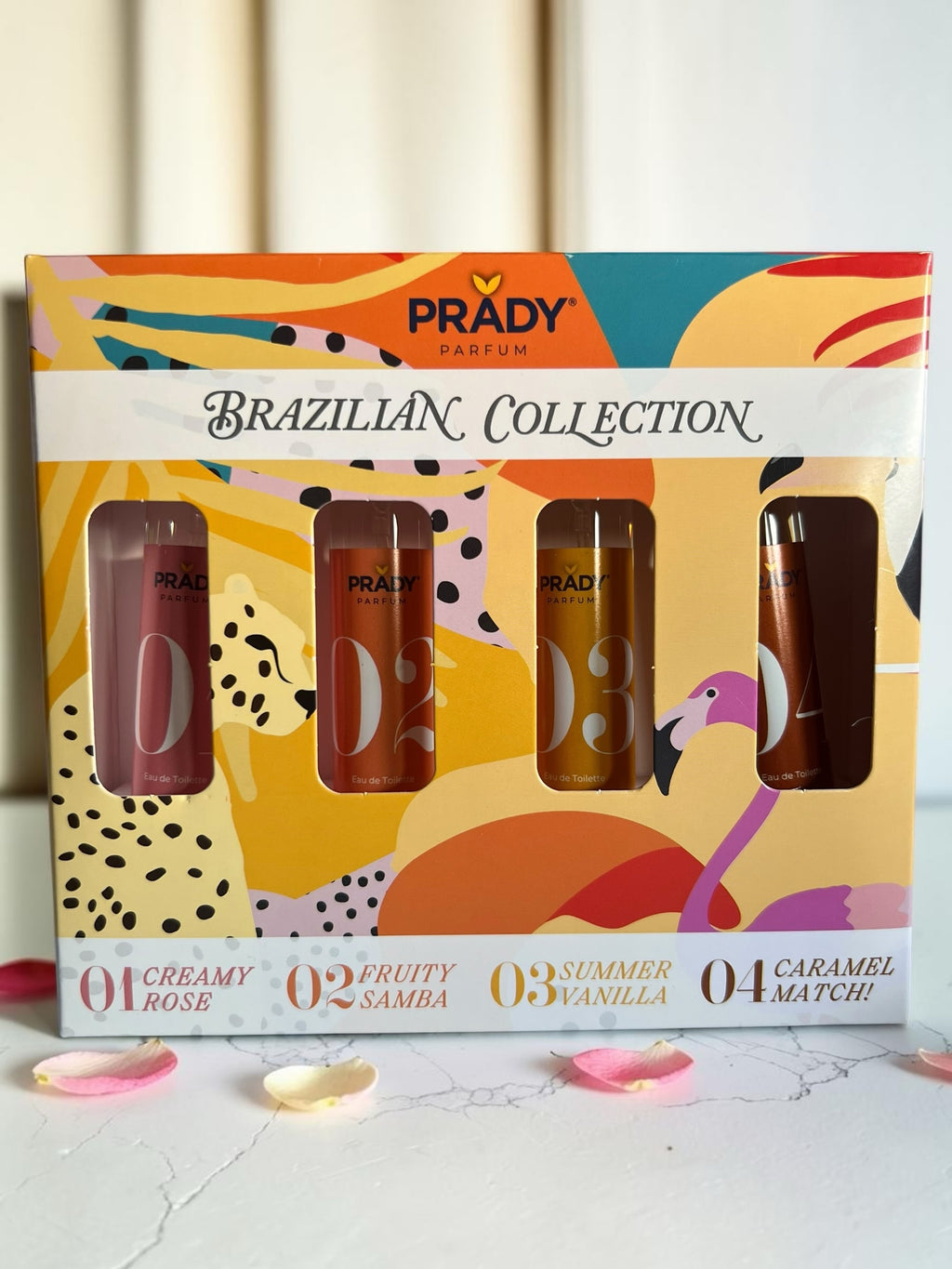 Set de perfumes Selsebil Prady Parfum Brazilian Collection con cuatro fragancias tropicales en caja decorada