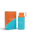Perfume Selsebil Reyes Queens Citrus Horizon con frasco azul turquesa y tapa naranja junto a su caja a juego